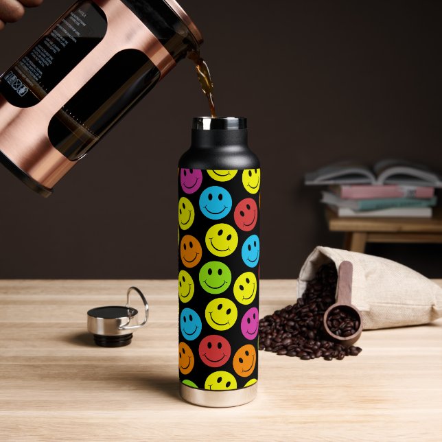 Happy Colourful Faces Water Bottle (Coffee)