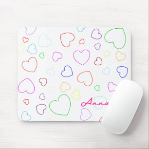 Happy Colourful Hearts Custom Name Mousepad