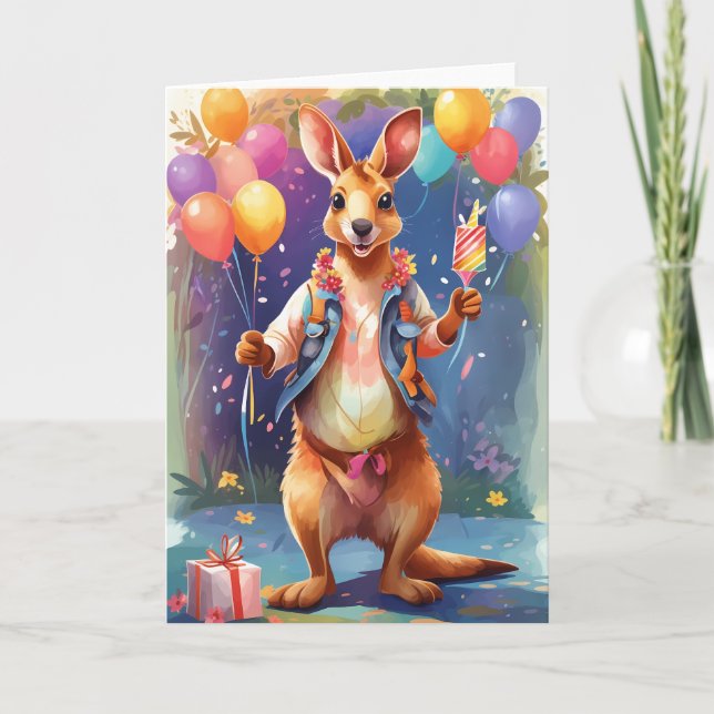 Happy, colourful kangaroo celebrating | Card (Front)