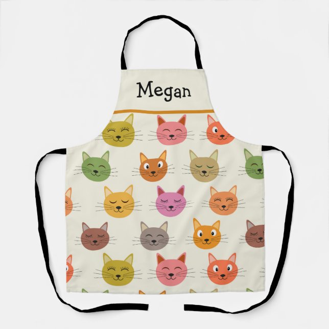 Happy  Colourful kawaii Cartoon Cats personalised  Apron (Front)