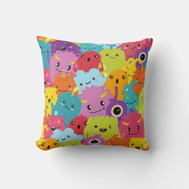 Happy Colourful Monsters Pattern Cushion (Front)