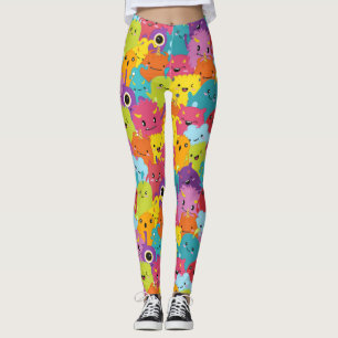 Happy Colourful Monsters Pattern Leggings