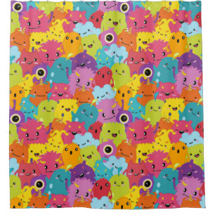 Happy Colourful Monsters Pattern Shower Curtain