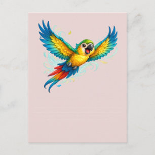 Happy Colourful Parrot in Flight Kawaii Bird Desig Postcard