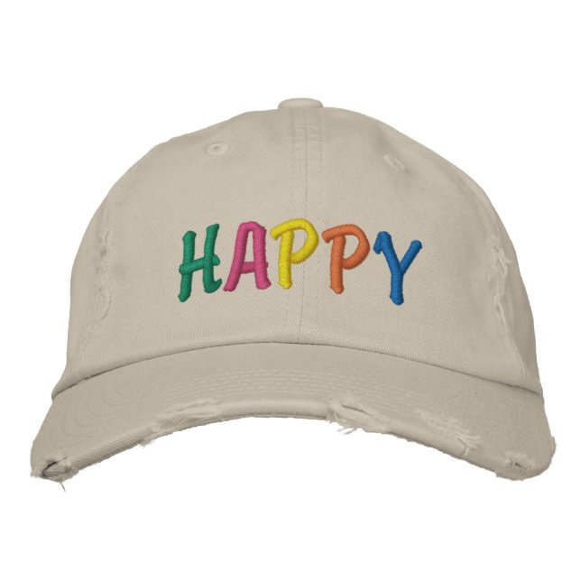 HAPPY Colourful Print Embroidered Hat (Front)