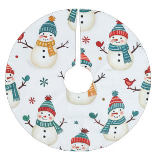 Happy colourful snowmen brushed polyester tree skirt