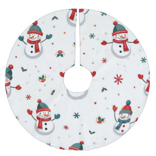 Happy colourful snowmen brushed polyester tree skirt