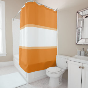 Happy Colourful Warm Orange White Summer Stripes Shower Curtain