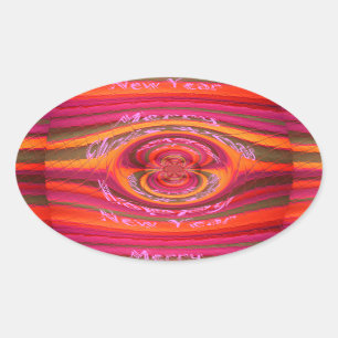 Happy Colours Merry Christmas Happy New Year  Desi Oval Sticker