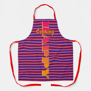 Happy Cooking Red Blue Horizontal Stripe Apron