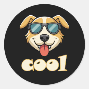 Happy - Cool Cartoon Dog Classic Round Sticker