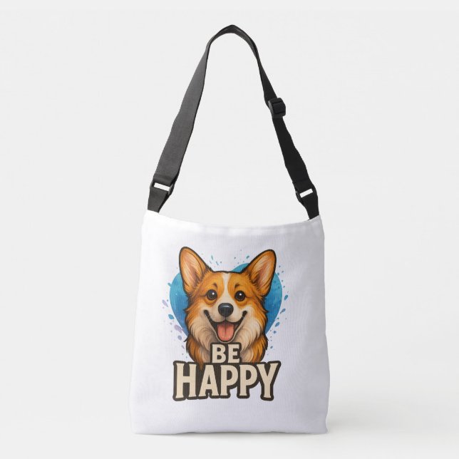  Happy Corgi Cute Dog Lover Design for Positive Crossbody Bag (Front)