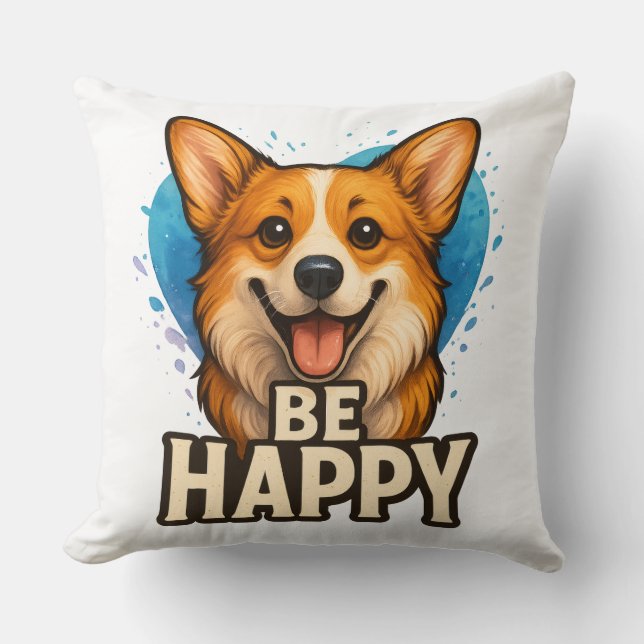 Happy Corgi Cute Dog Lover Design for Positive Cushion (Front)