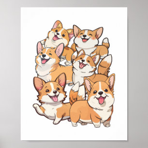 happy Corgi dogs Poster
