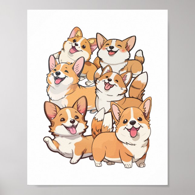 happy Corgi dogs Poster (Front)