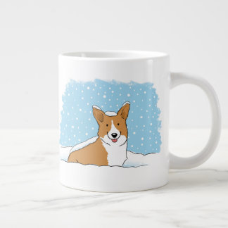 Happy Corgi in the Snow | Cute Winter Holiday Dog Large Coffee Mug