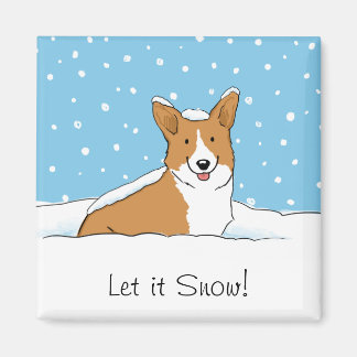 Happy Corgi Let it Snow | Cute Winter Dog Custom Magnet