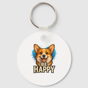 Happy Corgi with Colorful Heart- Dog lover design Key Ring