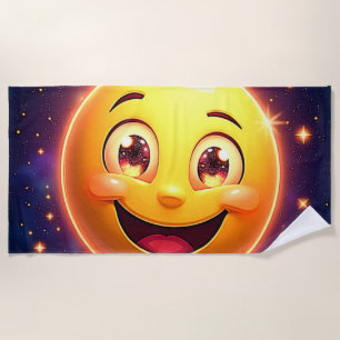 Happy Cosmic Eyes Emoji Beach Towel