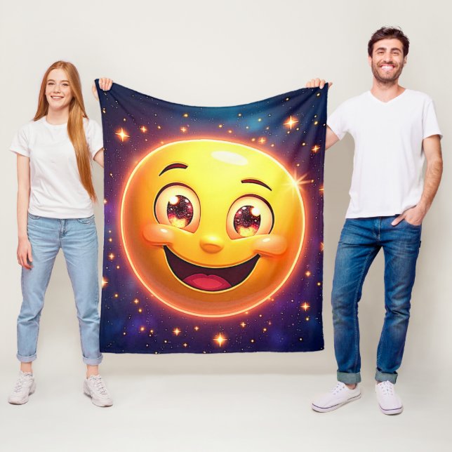 Happy Cosmic Eyes Emoji Fleece Blanket (In Situ)