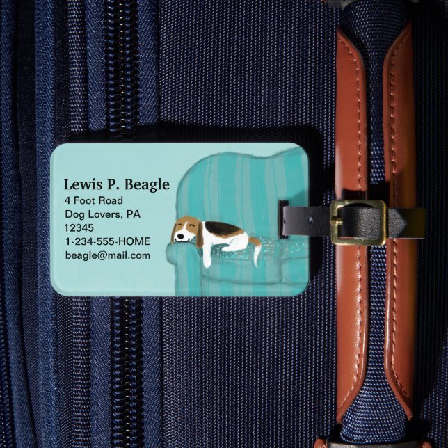 Happy Couch Beagle | Cute Dog Personalised Luggage Tag (Front Insitu 4)