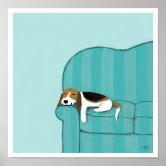 Happy Couch Beagle | Cute Sleeping Dog | Pet Art Poster