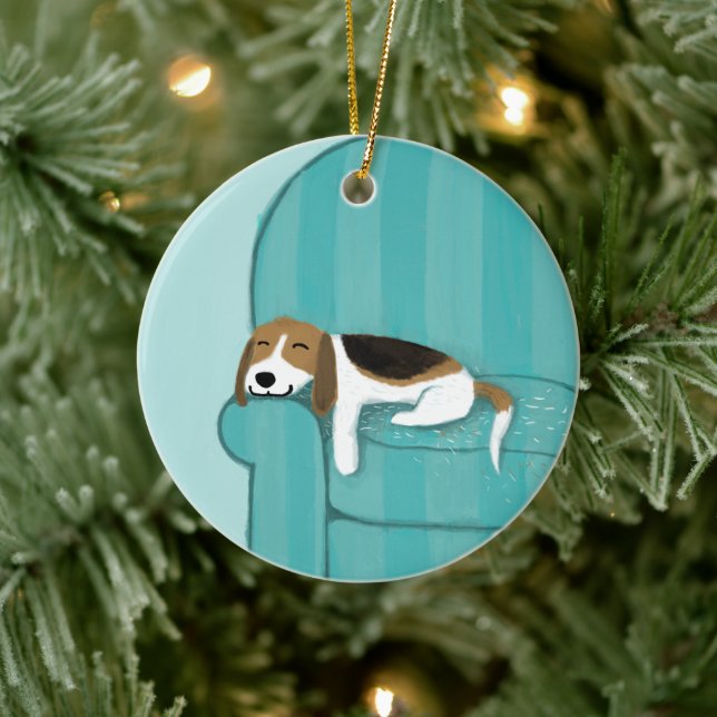 Happy Couch Dog | Cute Beagle Pet Lover's Holiday Ceramic Tree Decoration (Tree)