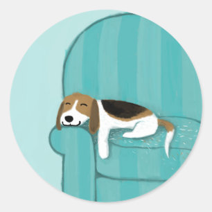 Happy Couch Dog Cute Sleeping Beagle Pet Lover Classic Round Sticker