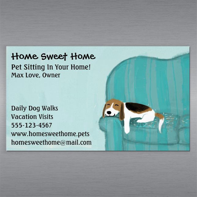 Happy Couch Dog | Pet Sitting | Animal Services Magnetic Business Card (Creator Uploaded)