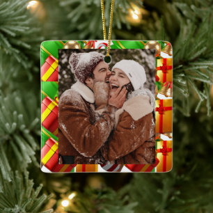 Happy Couple CUSTOM Colourful Kinda 3D Christmas Ceramic Ornament