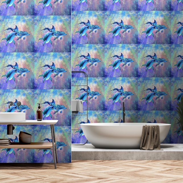 Happy Couple Dolphin Wallpaper (Bathroom)