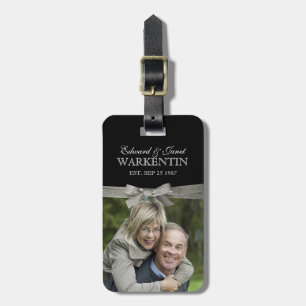 Happy Couple Photo Silver Ribbon Anniversary Luggage Tag