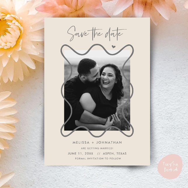 Happy Couple Save the date wedding announcement (Happy Couple Save the date wedding announcement whimsical in cream grey)