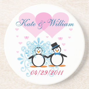 Happy Couple Wedding Penguin Coaster - Customizabl