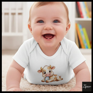 Happy cow + baby bottle cartoon bodysuit