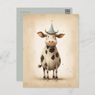 Happy Cow Illustration Postcard