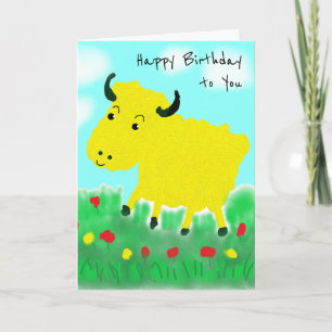 Happy Cow in Meadow Birthday Card