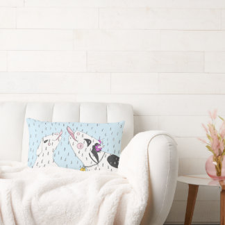Happy Cow & Lamb Friends Enjoying Spring Rain Lumbar Cushion