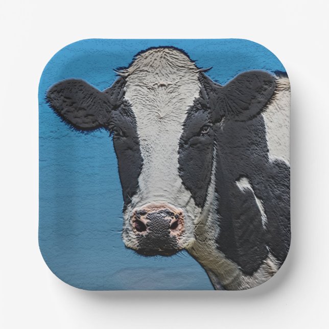 Happy Cow Portrait Paper Plate (Front)