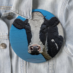 Happy Cow Portrait Square 6 Cm Round Badge
