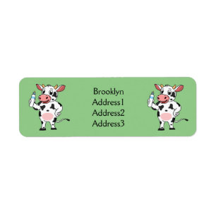 Happy cow with baby bottle cartoon