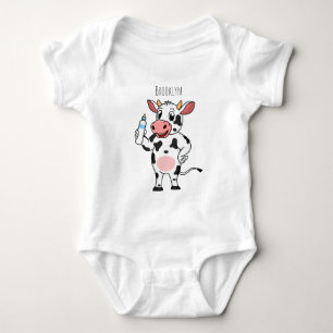 Happy cow with baby bottle cartoon bodysuit