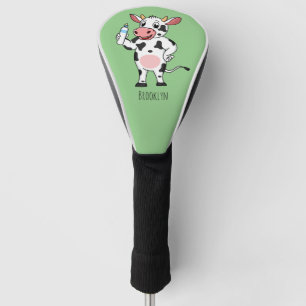 Happy cow with baby bottle cartoon golf head cover
