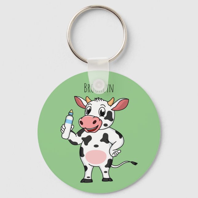 Happy cow with baby bottle cartoon  key ring (Front)
