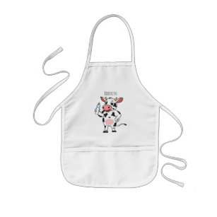 Happy cow with baby bottle cartoon kids apron