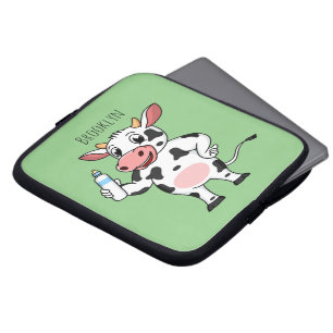 Happy cow with baby bottle cartoon  laptop sleeve