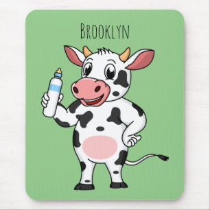 Happy cow with baby bottle cartoon  mouse pad
