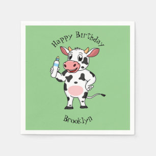 Happy cow with baby bottle cartoon napkin