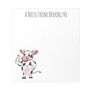 Happy cow with baby bottle cartoon notepad