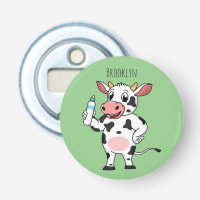 Happy cow with baby bottle cartoon